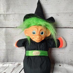Troll witch soft body nylon material vintage green hair doll